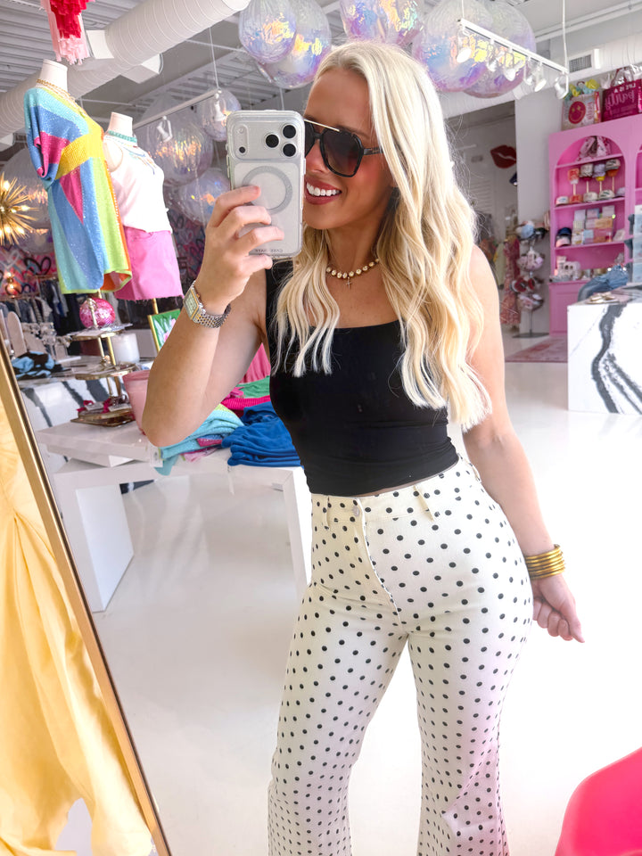 Mini Polka Dot Stretchy Ivory Denim Pants