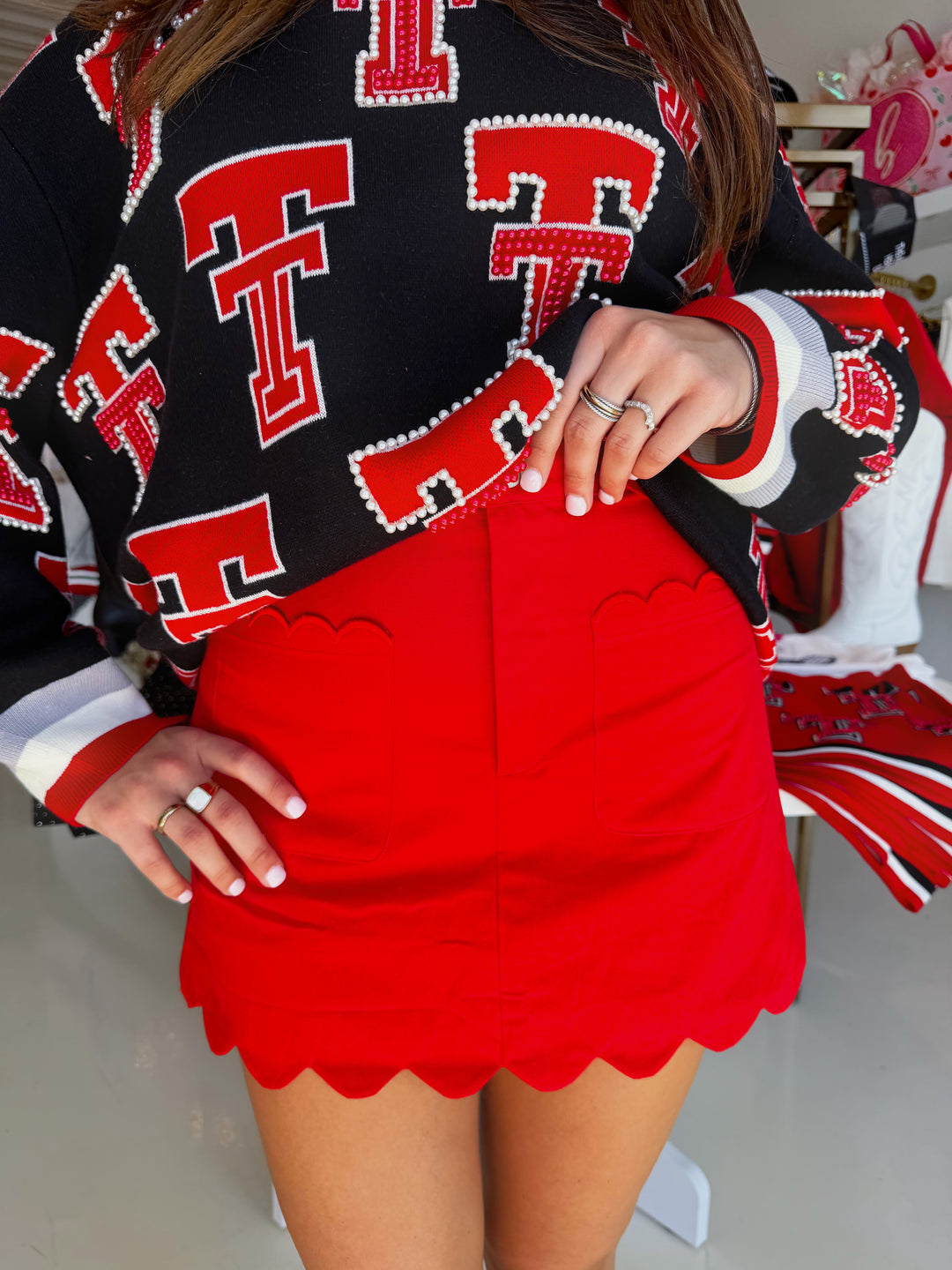 Celine Red Scalloped Skirt