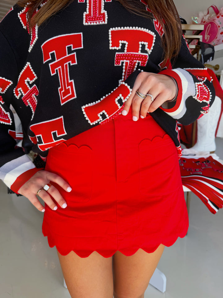 Celine Red Scalloped Skirt
