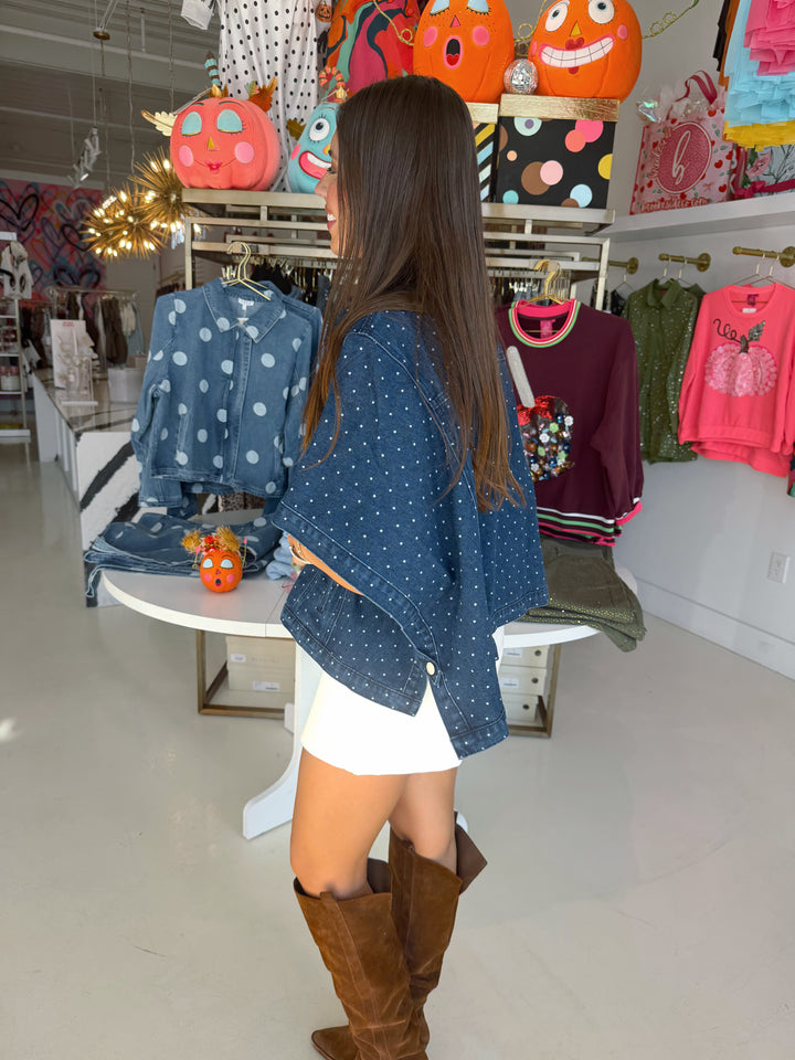Dee Dark Denim Polkadot Top