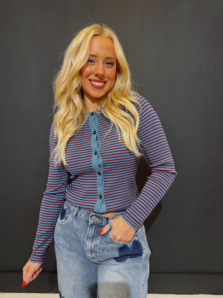 Greta Stripe Knit Button Down Top | Colors