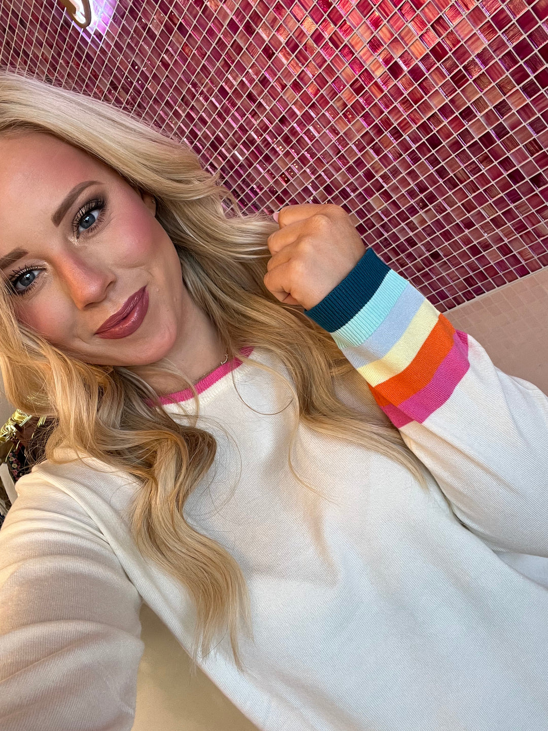 Cream Rainbow Wrist Knit Sweater