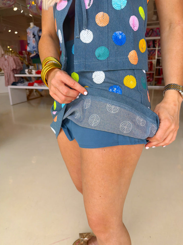 QOS Denim Multi Polka Skirt