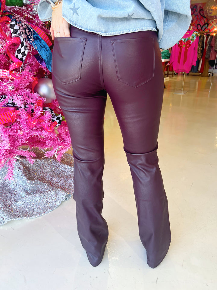 Burgundy Leather Bootcut Pants