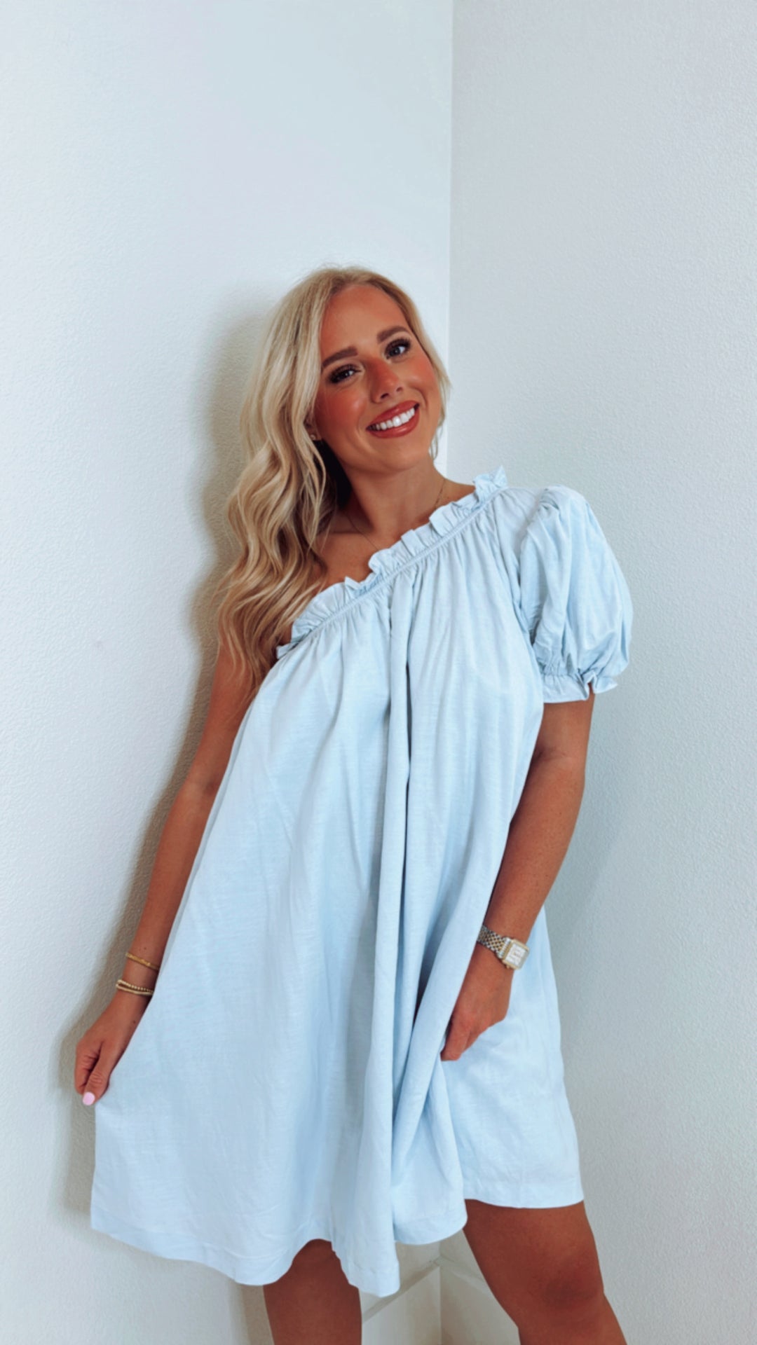 Light Blue One Shoulder Dress