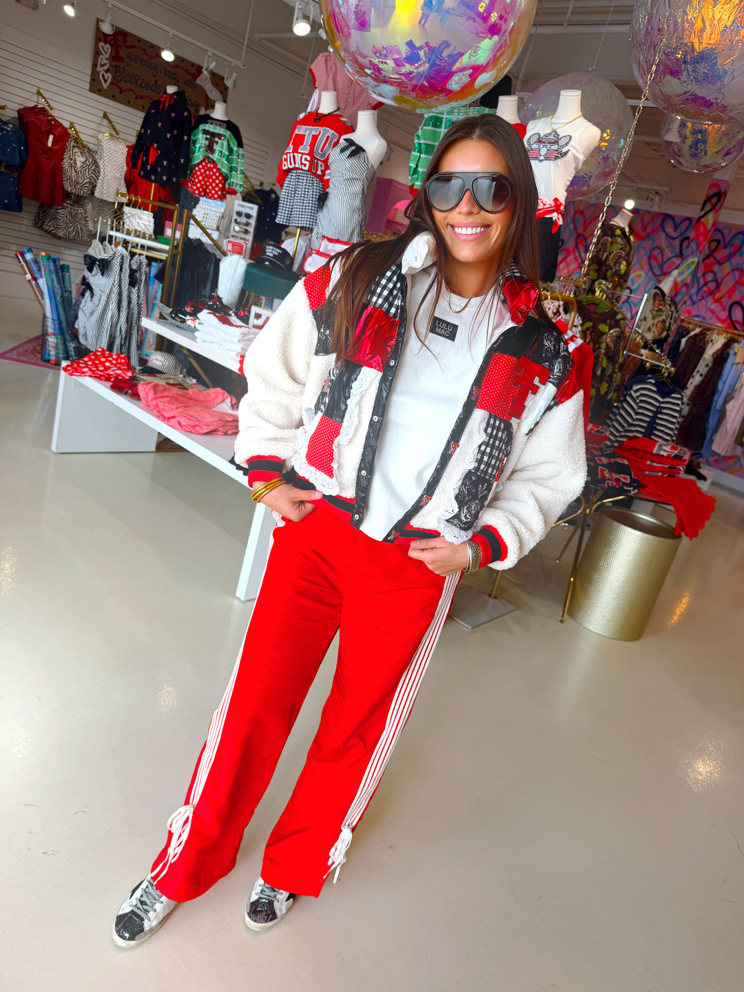 Red Windbreaker Sporty Pants
