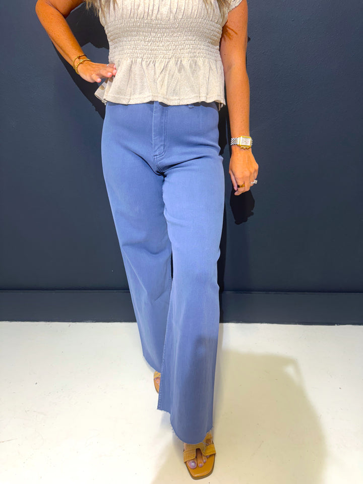 Dusty Blue Straight Wide Leg Denim Pants