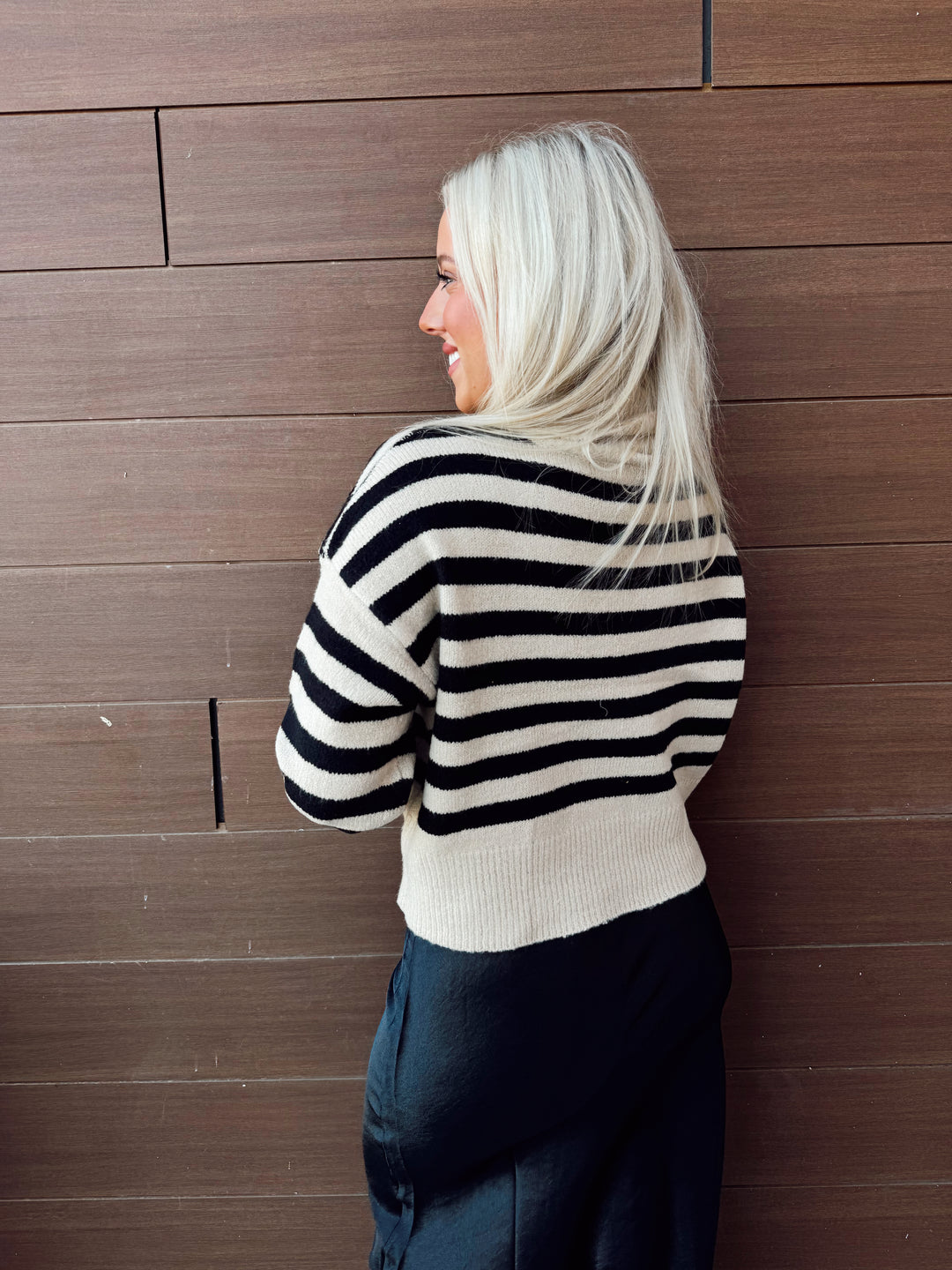 Falling For You Black|Taupe Striped Sweater