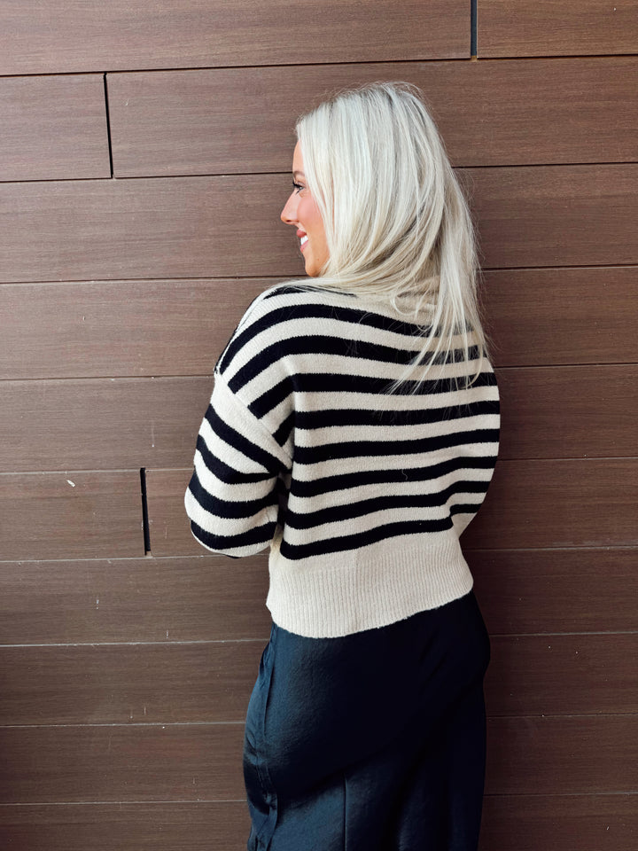 Falling For You Black|Taupe Striped Sweater