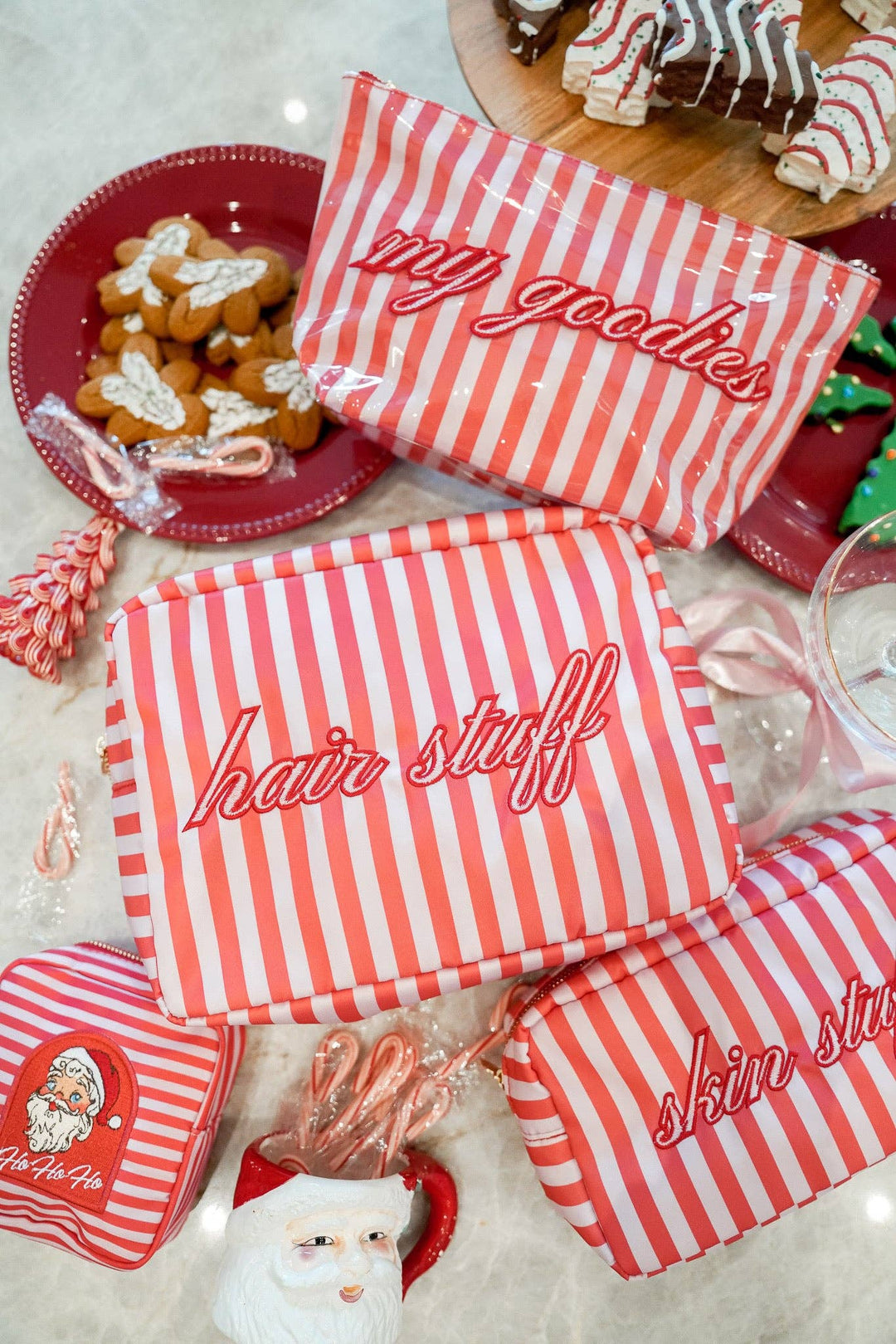 My Goodies - Pink & Red Stripes Clear Coat Bag