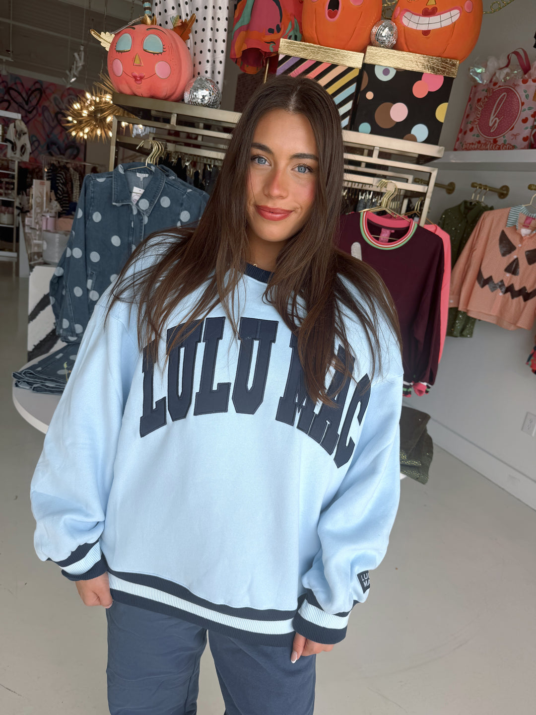 LULU MAC Social Society Light Blue/ Navy Sweatshirt