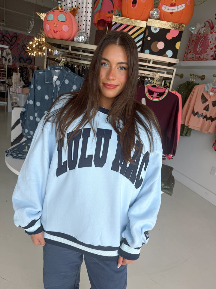 LULU MAC Social Society Light Blue/ Navy Sweatshirt