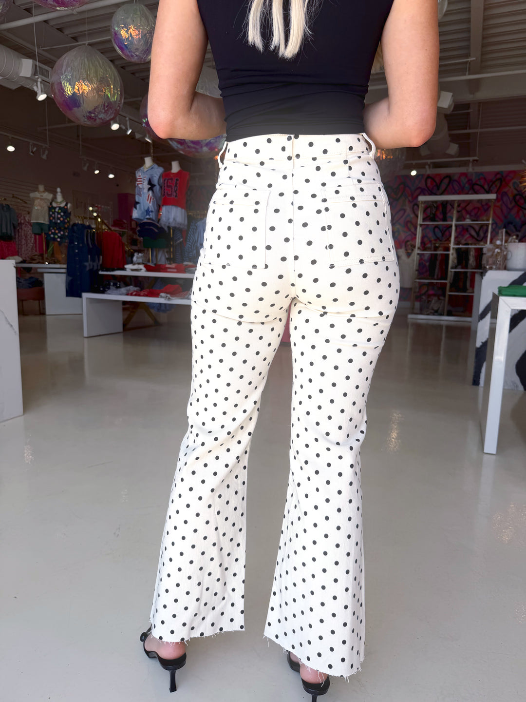 Mini Polka Dot Stretchy Ivory Denim Pants