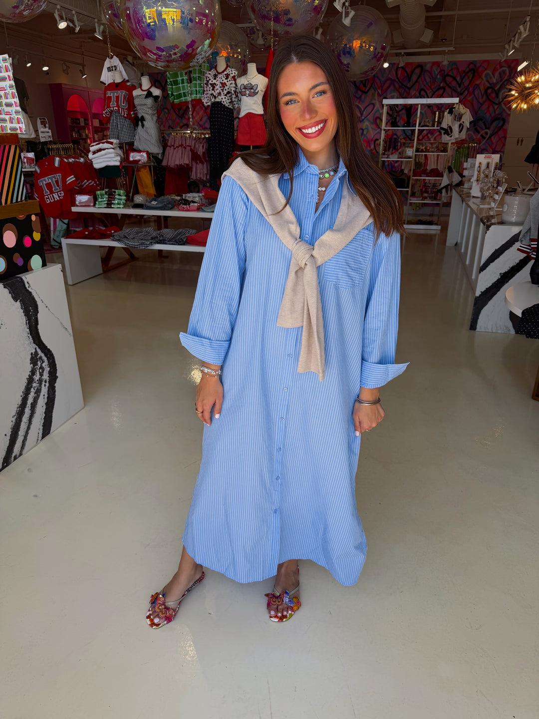 Hailey Poplin Blue Stripe Shirt Dress