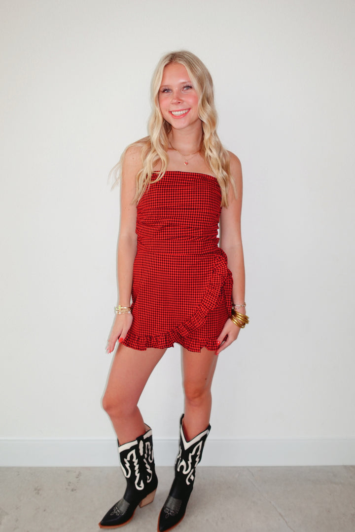 Black|Red Kirsten Checkered Romper