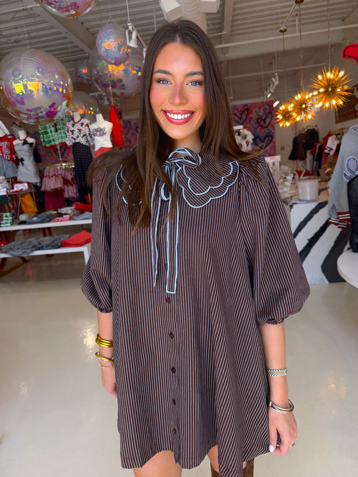 Camille Chocolate Brown & Blue Mini dress
