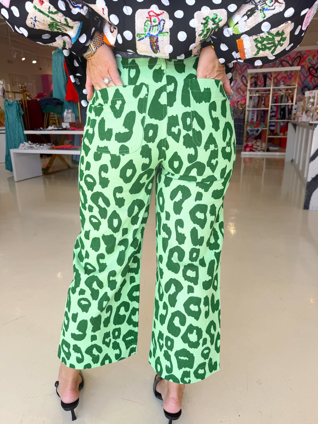 Kelly Green Leopard Jeans