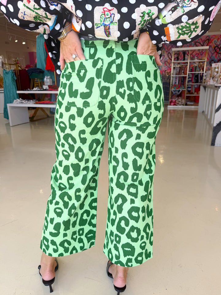 Kelly Green Leopard Jeans