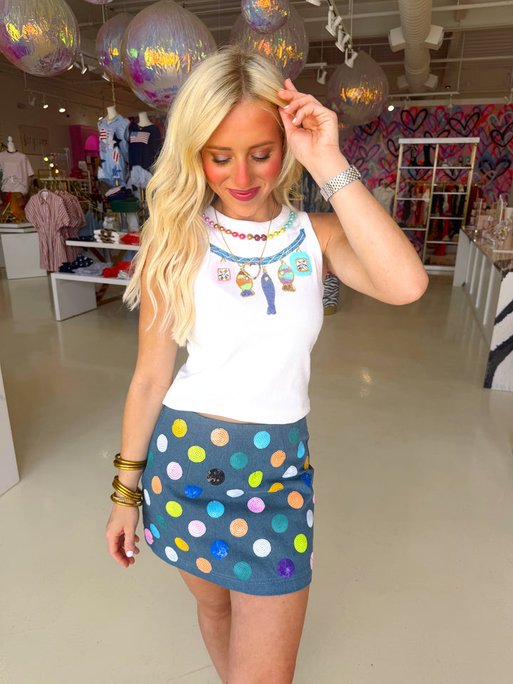 QOS Denim Multi Polka Skirt