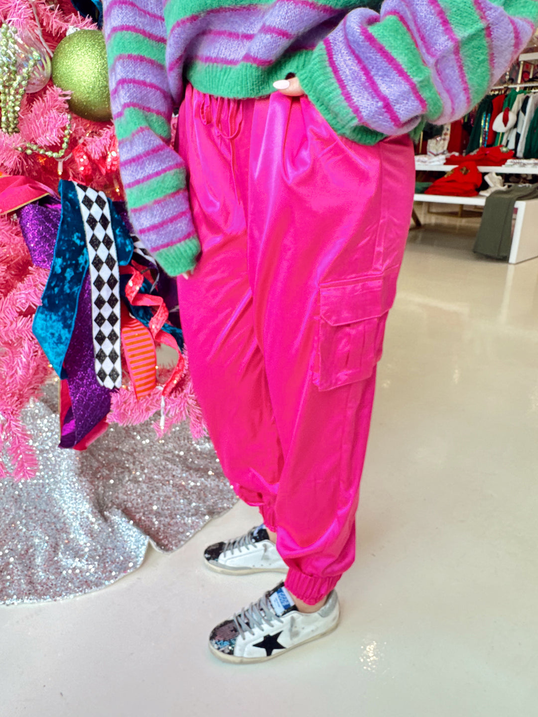 Merry Magenta Cargo Jogger Pants