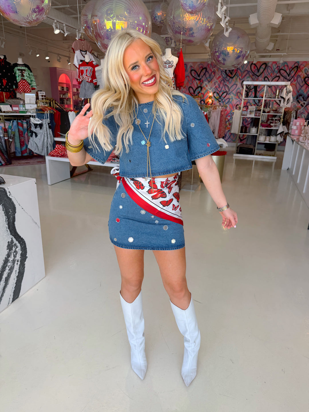 Disco Denim Skirt & Top Set