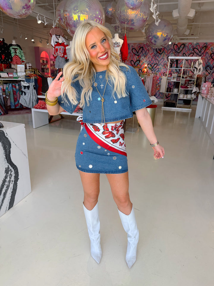 Disco Denim Skirt & Top Set