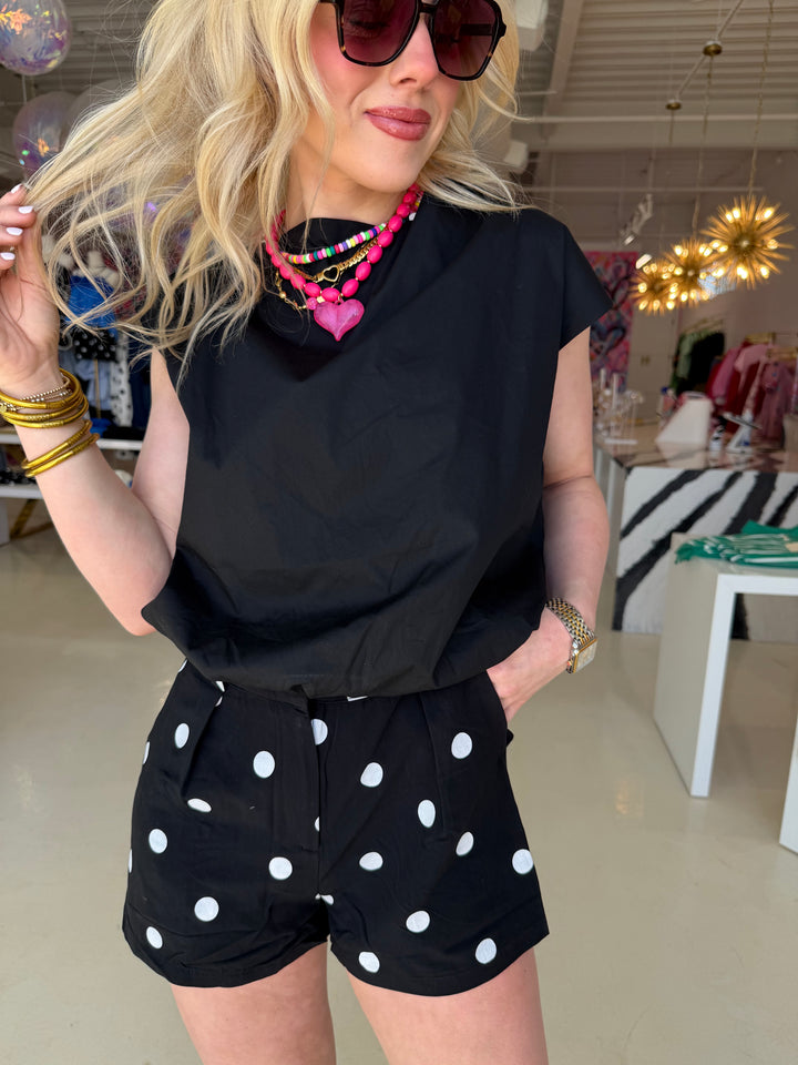 Black Short Sleeve Poplin Top