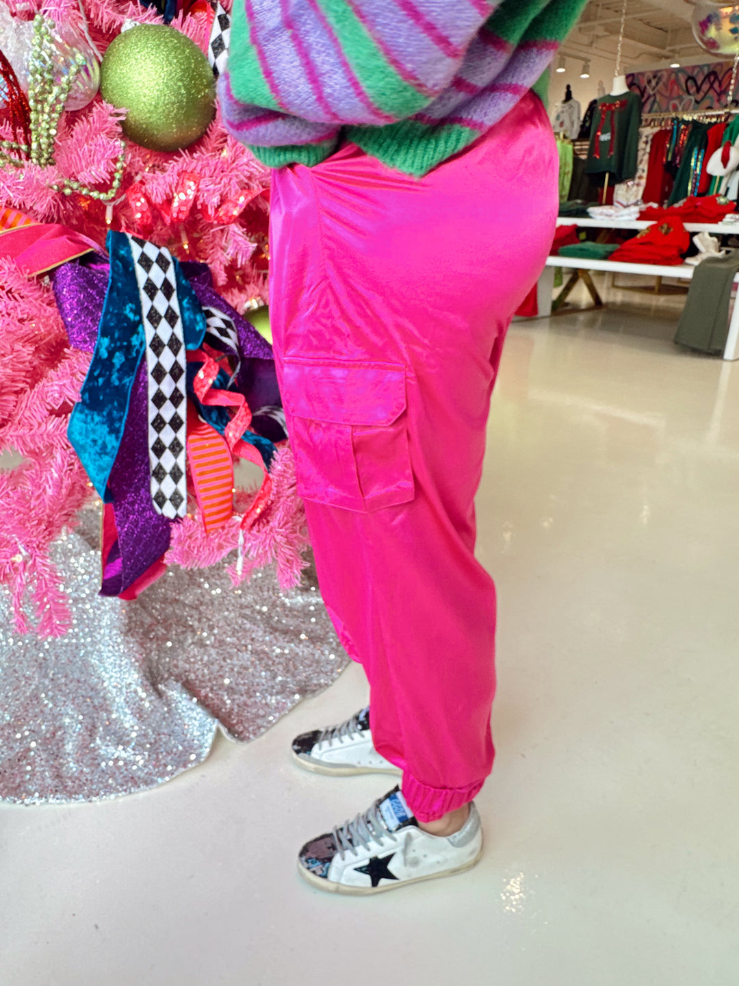 Merry Magenta Cargo Jogger Pants