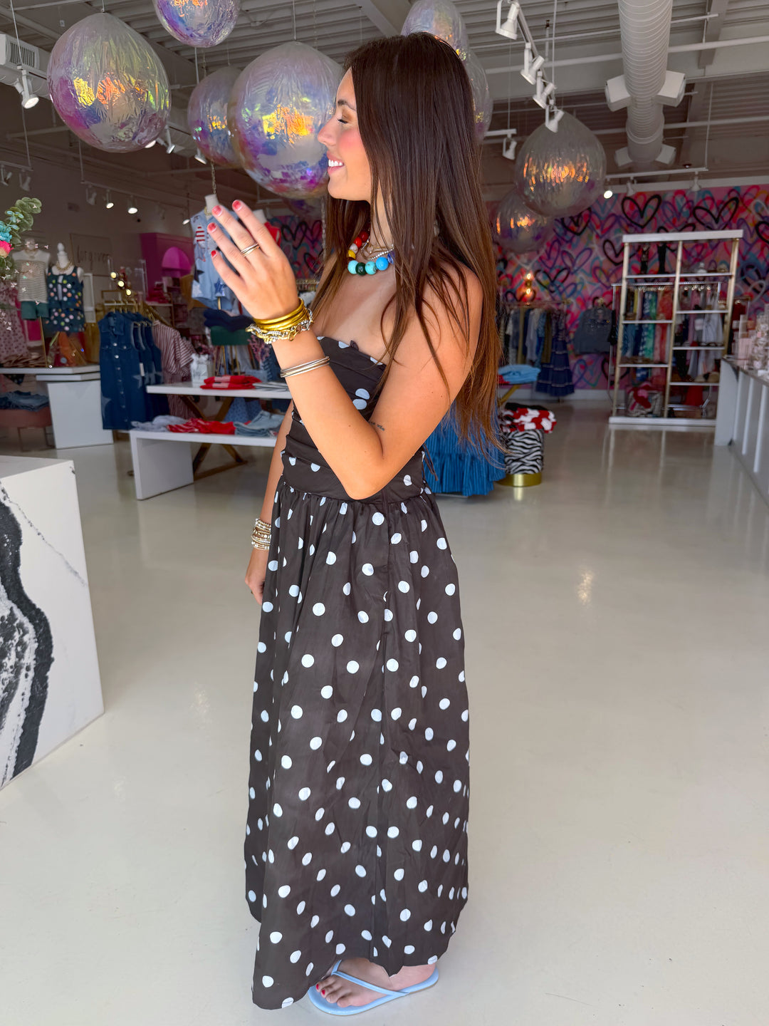 Brown and Blue Polkadot Midi Dress