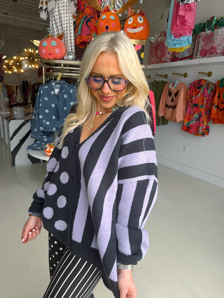 Lavender Mix, Dot & Stripe Cardigan