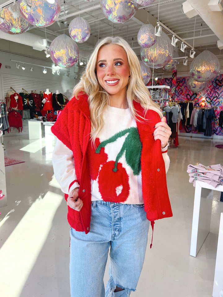 Fuzzy Cherry Sweater