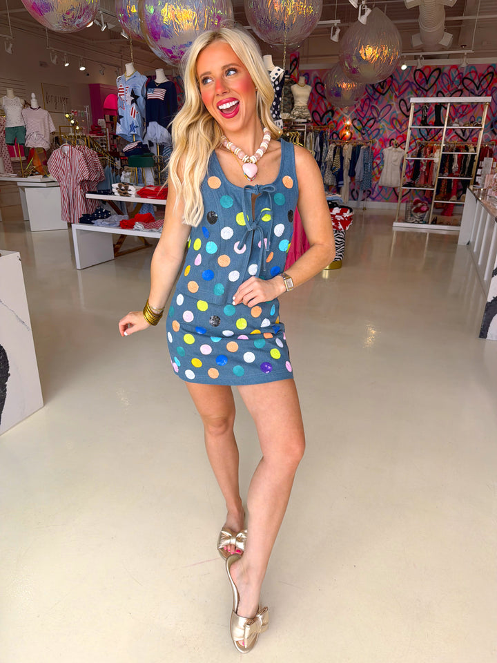 QOS Denim Multi Polka Skirt