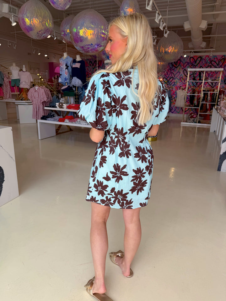 Blue and Brown Floral Dress