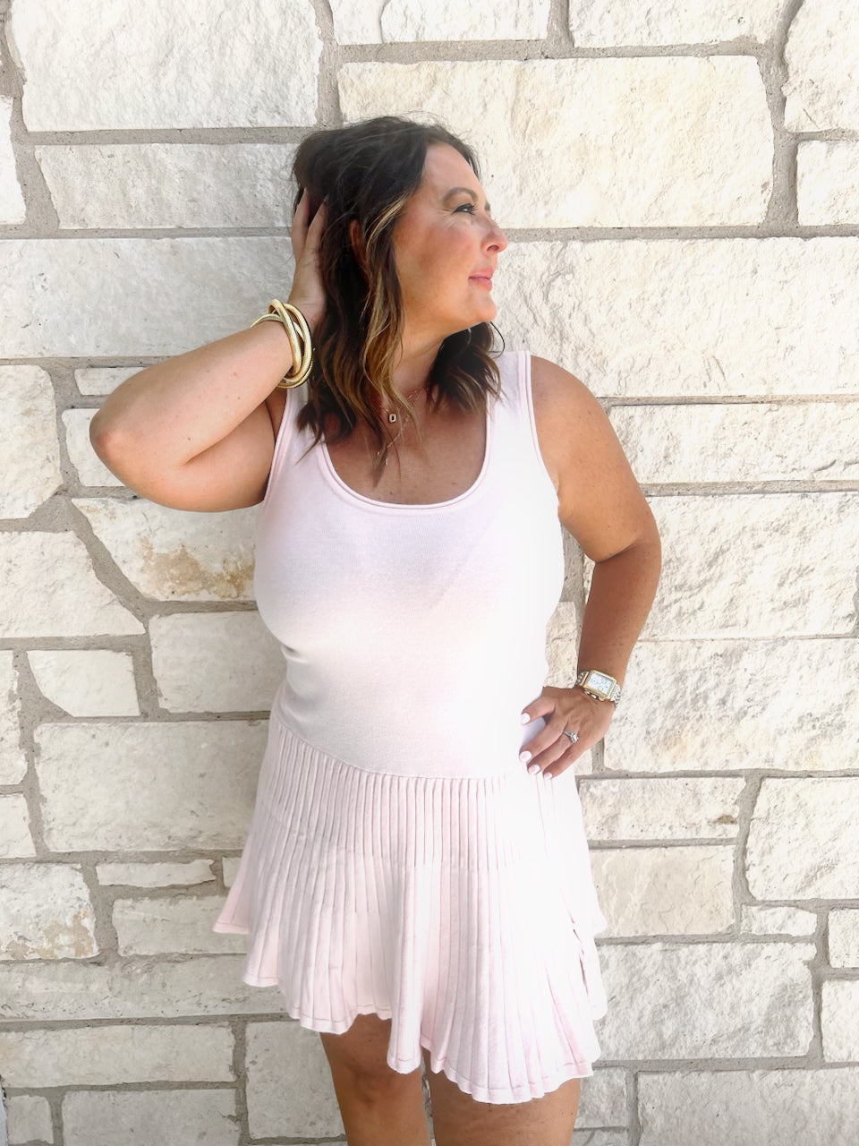 Blush Pleated Mini Dress