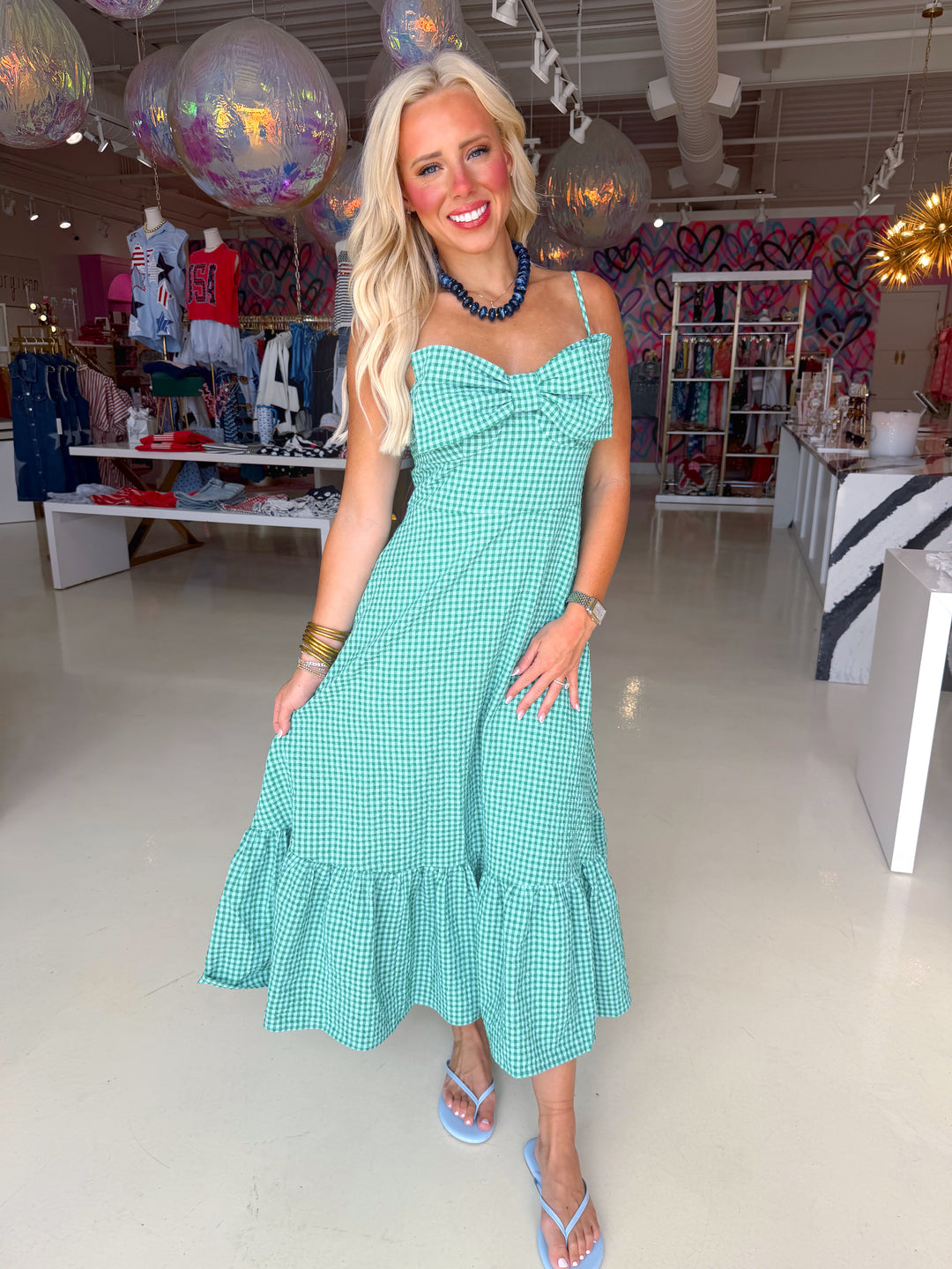 Green Bow Gingham Dress
