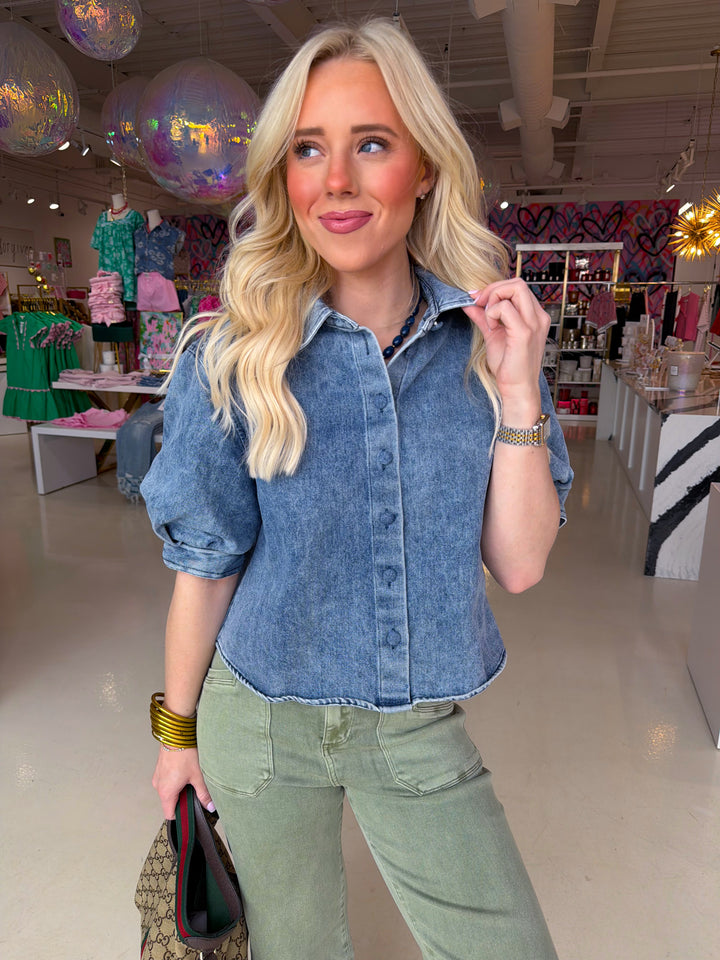 The Daisy Denim Puff Top