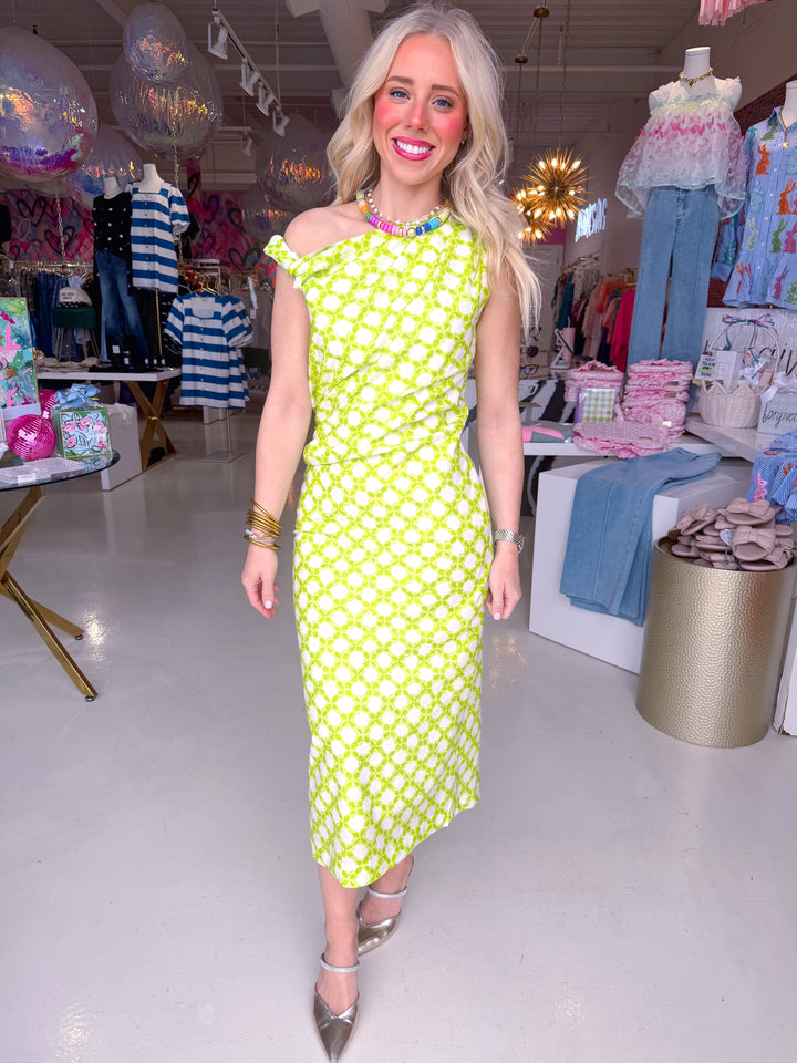 Chainlink Asymmetrical One Shoulder Midi Dress
