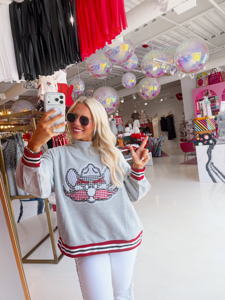 QOS Texas Tech Grey Gingham Mascot Mockneck