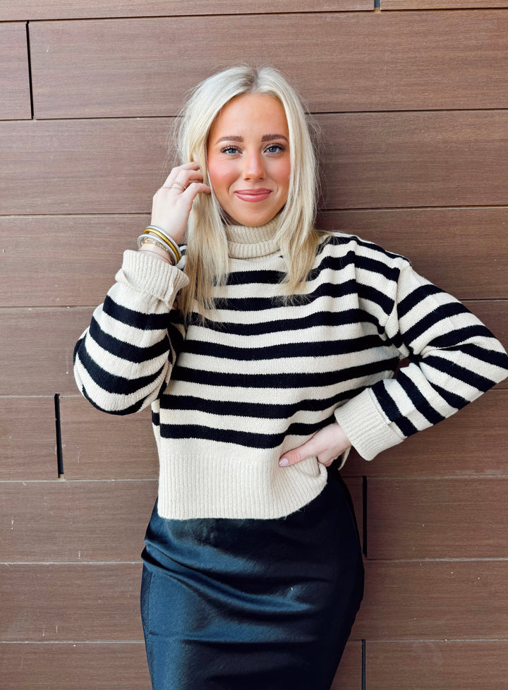 Falling For You Black|Taupe Striped Sweater