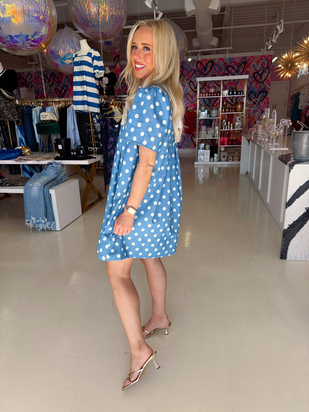 Fun Girl Denim Polka Dot Dress
