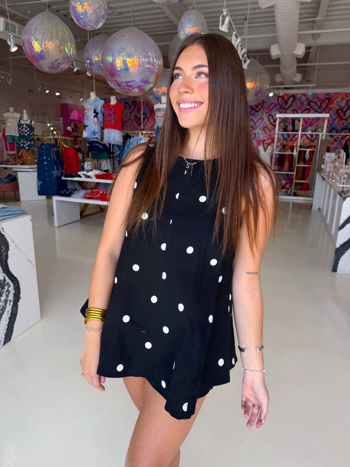Linen Ivory and Black Polka Dot Top & Shorts Set