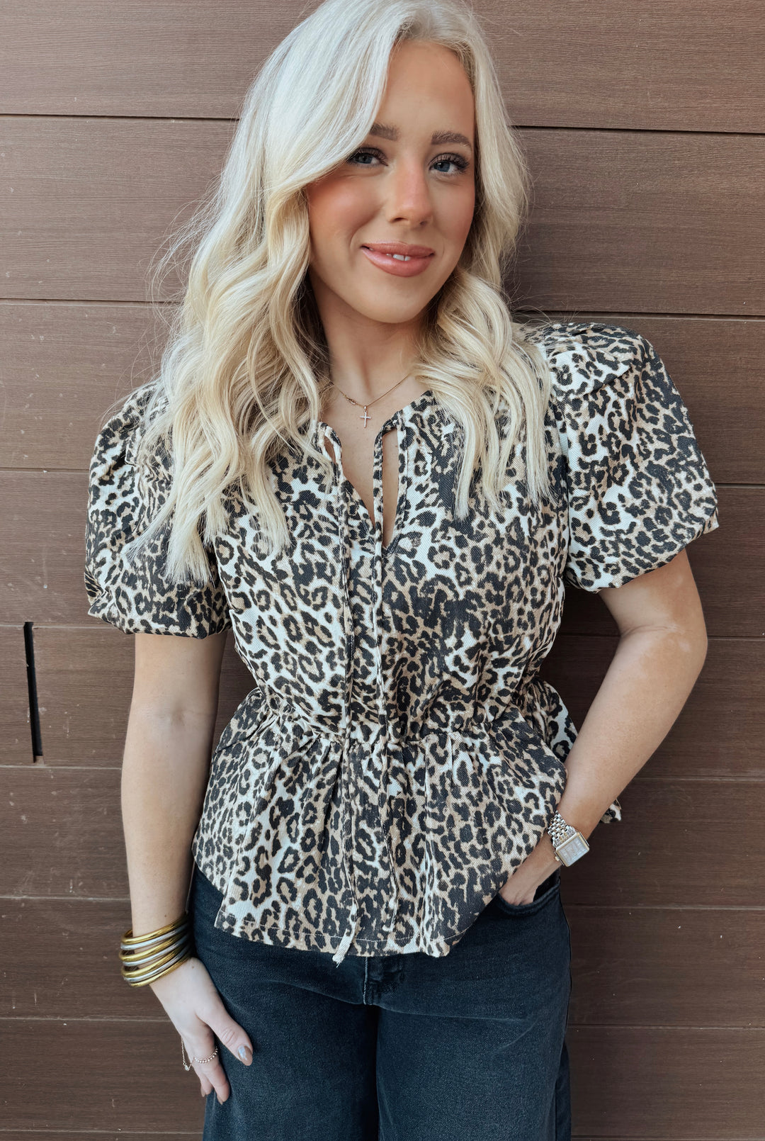 Leopard Puff Sleeve Blouse