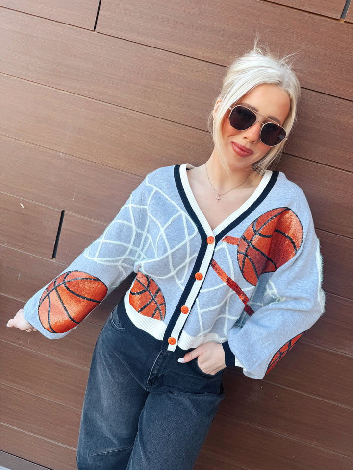 QOS Grey Basketball Net Button Up Cardigan