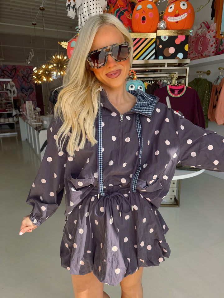 Polly Purple Polkadot Balloon Skirt & Jacket Set