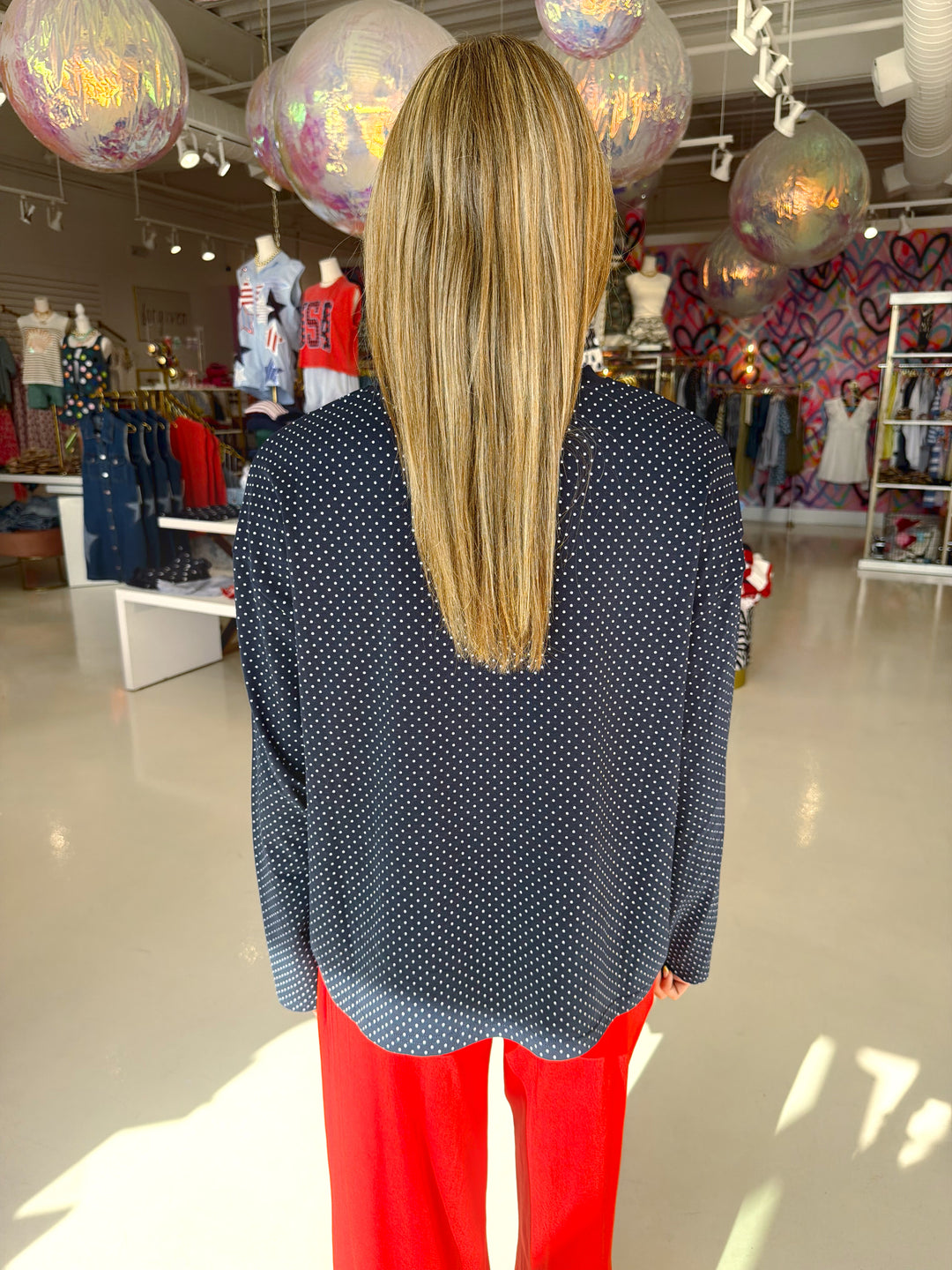 Navy Polkadot Longsleeve Top