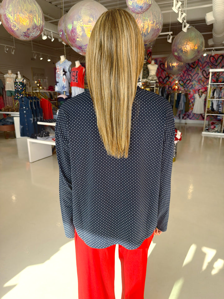 Navy Polkadot Longsleeve Top