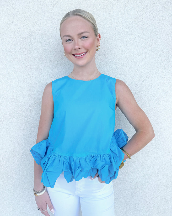 Aqua Ruffle Sleeveless Top