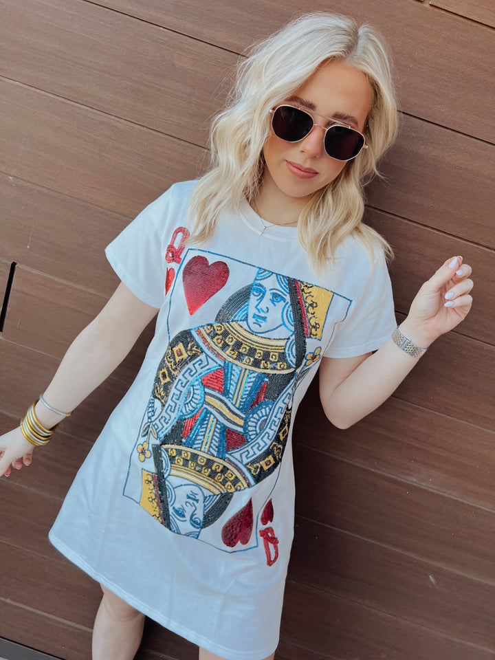 QOS White Queen of Hearts Tee Dress