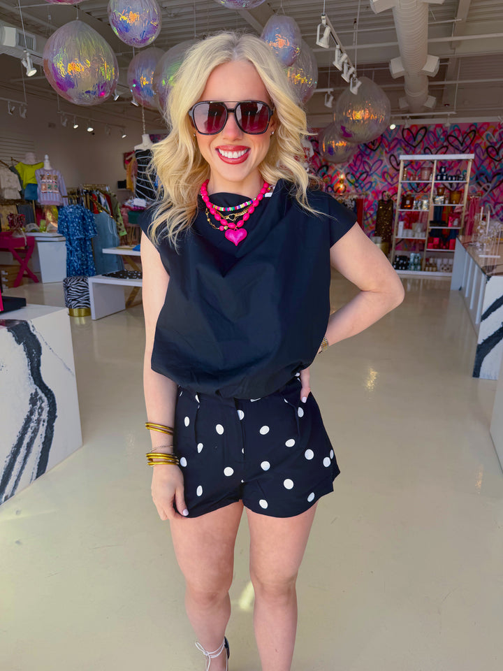 Black Short Sleeve Poplin Top