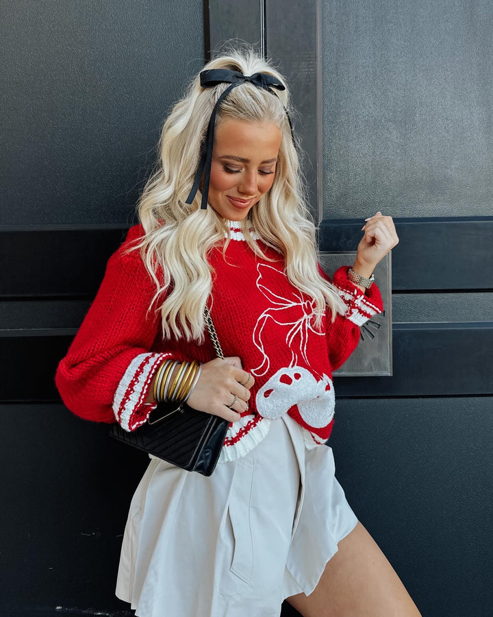 Red|Cream Cherry Knit Sweater